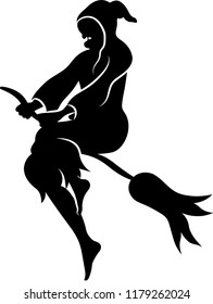 Silhouette of a witch with a broomstick. Vector illustration