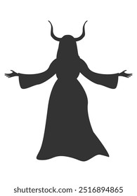 Silhouette of a witch with bull horns in a dress for Halloween decoration. Witches' Sabbath