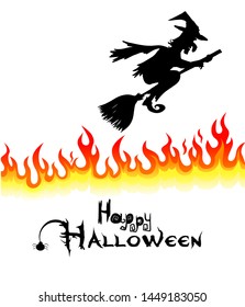 The silhouette of a witch flying on a broom. Happy Halloween. Vector illustration