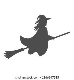 Silhouette of witch flying on broomstick. Vector.