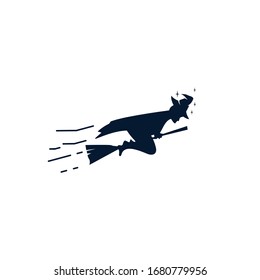 Silhouette witch flying on broomstick. Halloween vector