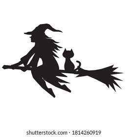 Silhouette of a witch flying on a broomstick vector cartoon illustration