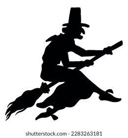 Silhouette of a witch flying on a broomstick