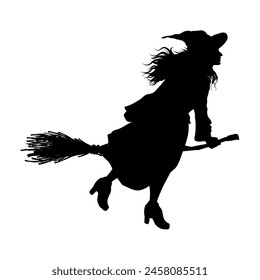 silhouette of a witch flying on a broomstick - vector illustration	