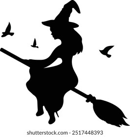 silhouette of a witch flying on a broomstick