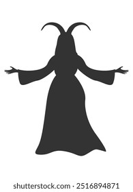 Silhouette of a witch with goat horns in a dress for Halloween decoration. Witches' Sabbath