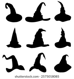 silhouette witch hat collection, vector