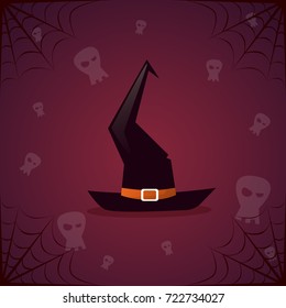 Silhouette Witch Hat And Skull Happy Halloween Banner Holiday Decoration Horror Party Greeting Card Flat Vector Illustration