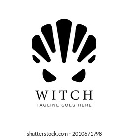 Silhouette of Witch Head Logo Design. Flat design. Vector illustration. Halloween night symbol. Fairytale logo isolated on white