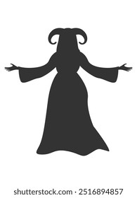 Silhouette of a witch with horns in a dress for Halloween decoration. Witch's coven