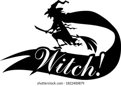 Silhouette of a witch with an inscription