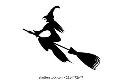 Silhouette of witch isolated on white background.