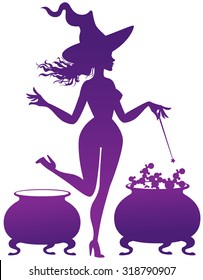 silhouette of the Witch with magic cauldron