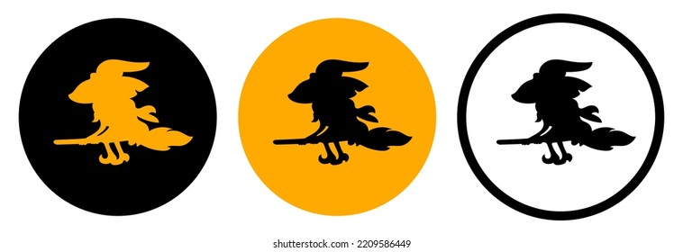 Silhouette of a witch on the background of the moon. Vector clipart isolated on white background.