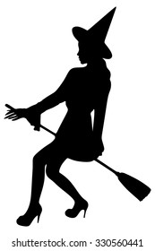 Silhouette of witch on broom