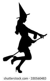Silhouette of witch on broom