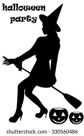 Silhouette of witch on broom