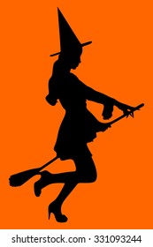 Silhouette of witch on broom