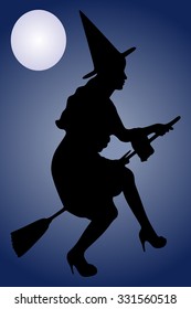 Silhouette of witch on broom