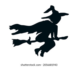 silhouette of a witch on a broom. illustration flat style vector stock image