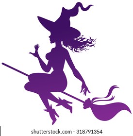 silhouette of the witch on a broomstick