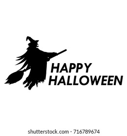 Silhouette of witch on a broomstick on Halloween