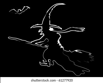 Silhouette of the witch on her broom