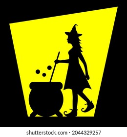 Silhouette of a witch preparing a potion. 