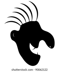 Silhouette of a witch with sharp tooth and strange hair