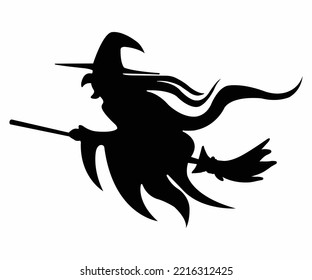 Silhouette witches flying on a broom maggic, with a white background