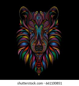 Silhouette of a wolf from abstract vector patterns on a black background