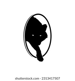 Silhouette of the Wolf Arise from the Circle Hole for Logo Type. Vector Illustration