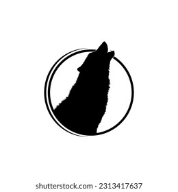 Silhouette of the Wolf Arise from the Circle Hole for Logo Type. Vector Illustration