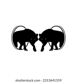 Silhouette of the Wolf Arise from the Circle Hole for Logo Type. Vector Illustration