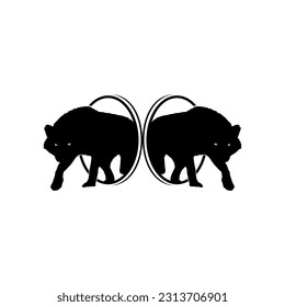 Silhouette of the Wolf Arise from the Circle Hole for Logo Type. Vector Illustration