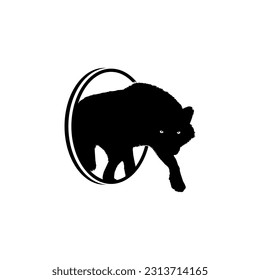 Silhouette of the Wolf Arise from the Circle Hole for Logo Type. Vector Illustration