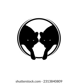 Silhouette of the Wolf Arise from the Circle Hole for Logo Type. Vector Illustration