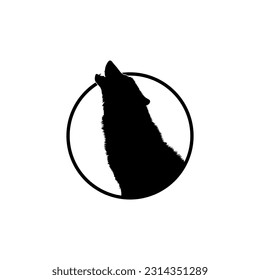 Silhouette of the Wolf Arise from the Circle Hole for Logo Type. Vector Illustration