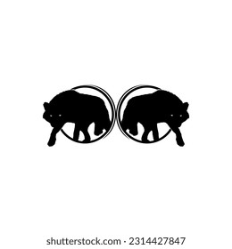 Silhouette of the Wolf Arise from the Circle Hole for Logo Type. Vector Illustration