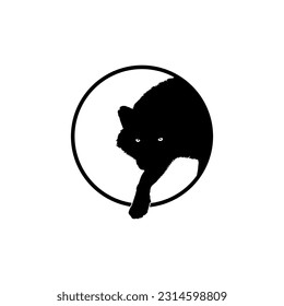 Silhouette of the Wolf Arise from the Circle Hole for Logo Type. Vector Illustration