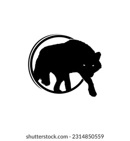 Silhouette of the Wolf Arise from the Circle Hole for Logo Type. Vector Illustration