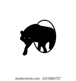 Silhouette of the Wolf Arise from the Circle Hole for Logo Type. Vector Illustration