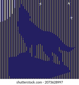 The silhouette of a wolf cut out of stripes. A wolf howls at the moon, silhouetted against the night background. Isolated vector