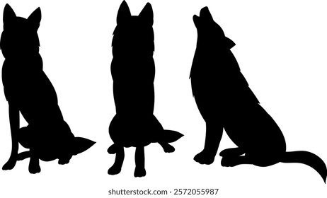 silhouette wolf, dog sitting on white background vector