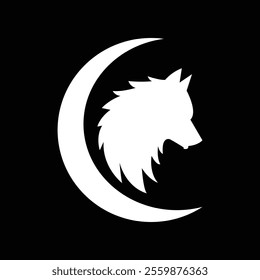 silhouette wolf head moon minimal flat illustration vector