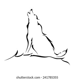 Silhouette of a wolf howling isolated on white background. Logo. Vector illustration.