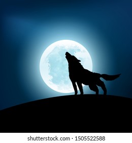 Silhouette Wolf Howling Full Moon Familiar Stock Illustration ...