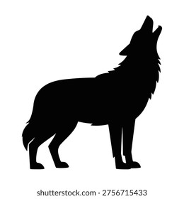 Silhouette of a wolf howling under the moonlight in a natural setting