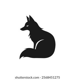 Silhouette of a Wolf Looking Upward with white background