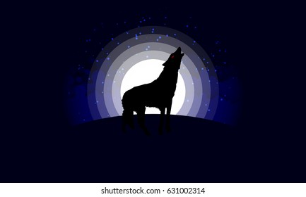 Silhouette of a wolf in the moonlight